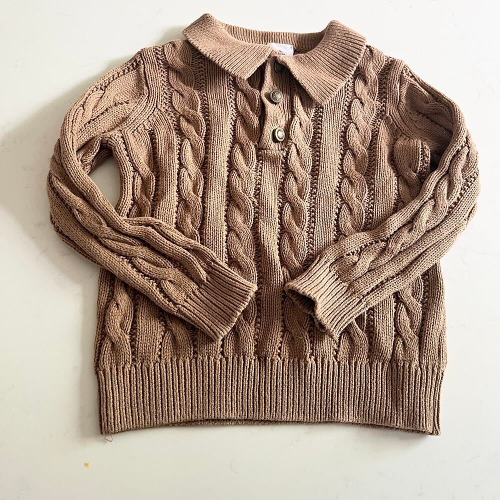 Lil Legs Analogie Camel Cable Knit 100% Cotton Polo size 2